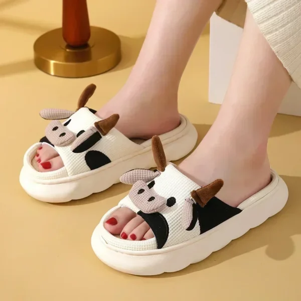 Four Seasons Universal Indoor Home Cotton Linen Sandals Cute Cartoon Cow Linen Slippers Non-slip 3