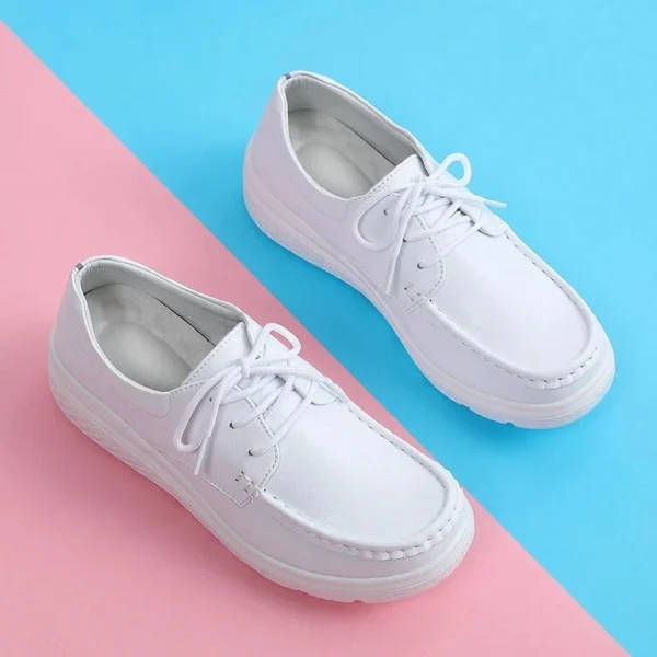 Womens Walking Shoes Loafers Wedges Slip-on Shake Shoes Thick Bottom Comfortable Nurse Work Shoes White 4