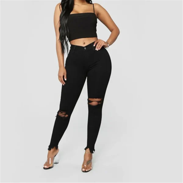 Black and White Ripped Jeans For women Slim denim Jeans Casual Skinny pencil pants Fashion Women's clothing S-3XL Drop Shipping 4