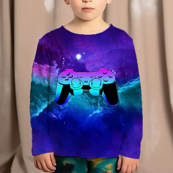 Top Clothes For Children Clothing Autumn Games Console Black T-Shirt Kids Tees Long Sleeve Tshirt From 10 To 12 Years Old Boys 3