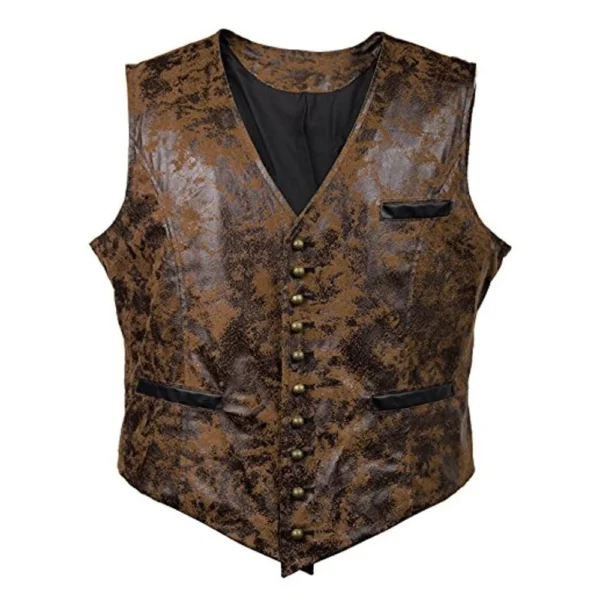 Fashionable Men's Leather Vest for Motorcycle Club Concealed Carry Arms Solid Back Tuxedo Blazer in Faux Leather 3