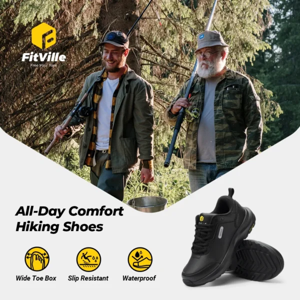 FitVille Men's Shoes Wide Width Outdoor Hiking Shoes Lightweight Breathable for Swollen Feet Correction Toes Relieve Pain 5