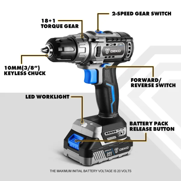 DEKO 20V Brushless Wrench Brushless Cordless Drill Mini Electric Screwdriver 350N.m Impact Wrench for Home DIY 2