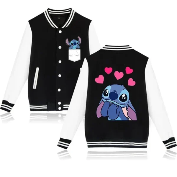 Gothic Y2k Disney Hoodie Lilo Stitch Baseball Jacket Women Sweatshirt Christmas kawaii Jackets Streetwear Loose College Coats 1