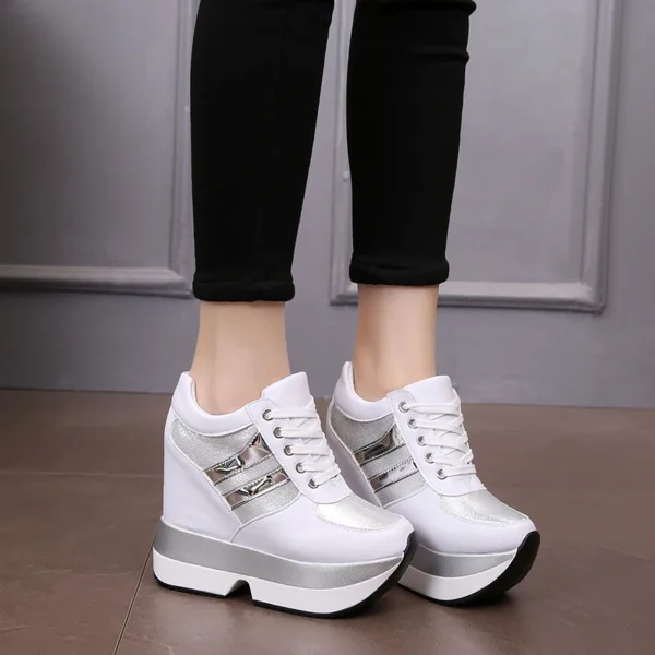 2022 Autumn Women High Platform Shoes Height Increasing Casual Shoes 12 CM Thick Sole Trainers Breathable Shoes Women Sneakers 5