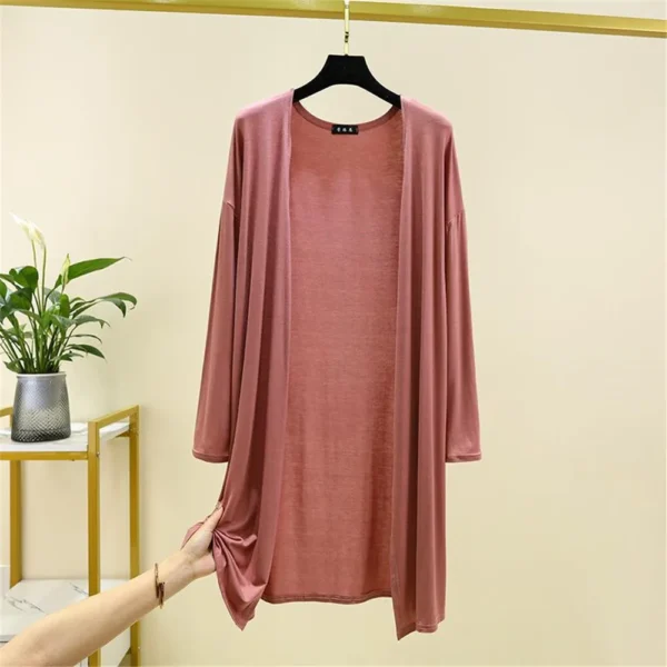 Midi Long Modal Cardigan Spring Summer Women Casual Loose Thin Split Shawl Cardigan Jacket Lady Long Sleeve Sun Protection Coat 2