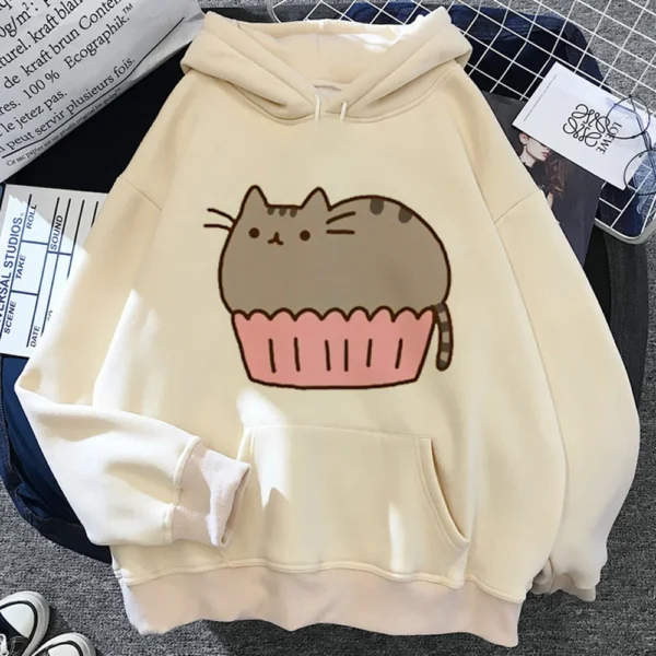 Pusheen hoodies women gothic 90s Fleece Kawaii Hooded Shirt women Kawaii clothes 5