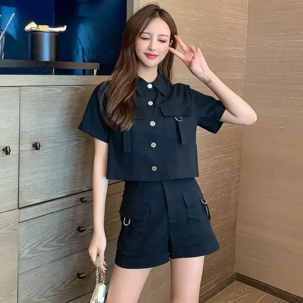 Summer Cargo Women Short Sets Korean Style Fashion Elegant New In Matching Sets Casual 2 Piece Sets Women's Suit Outfit 2