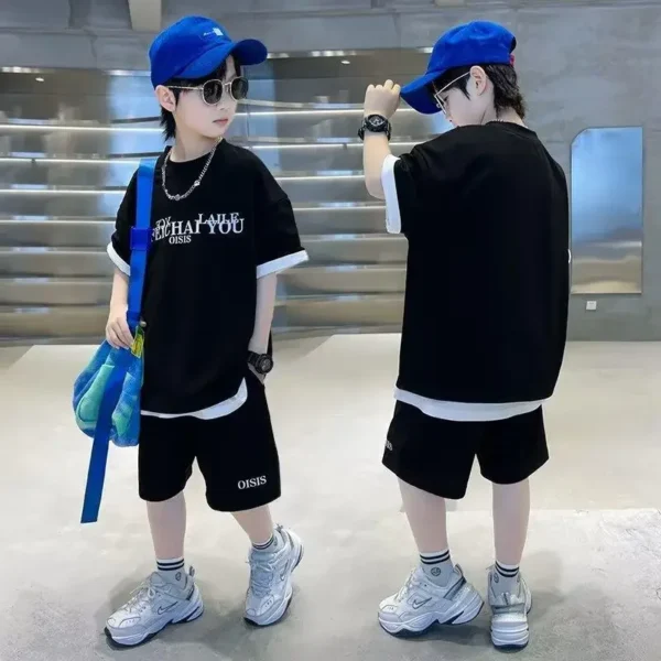 Kids Boutique Clothes Boys Summer Letter Pullover T-Shirt & Shorts 2 Pieces Suit Teenage Boy Sport Outfit Gym Tracksuit 6-16y 4