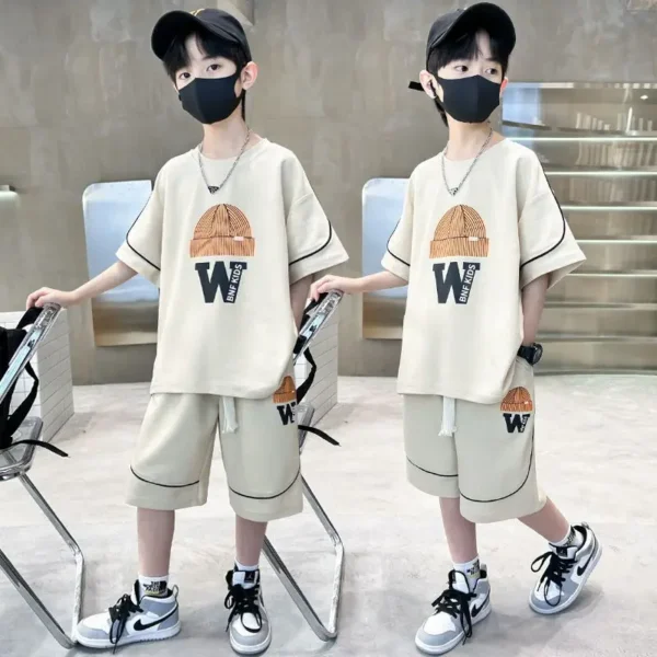 Boys Summer 2023 New Casual Shorts Sleeve Sleeveless T-shirts+Pants 2pcs Sets 5-14 Years Teenage Sportswear Children Outfits Set 2