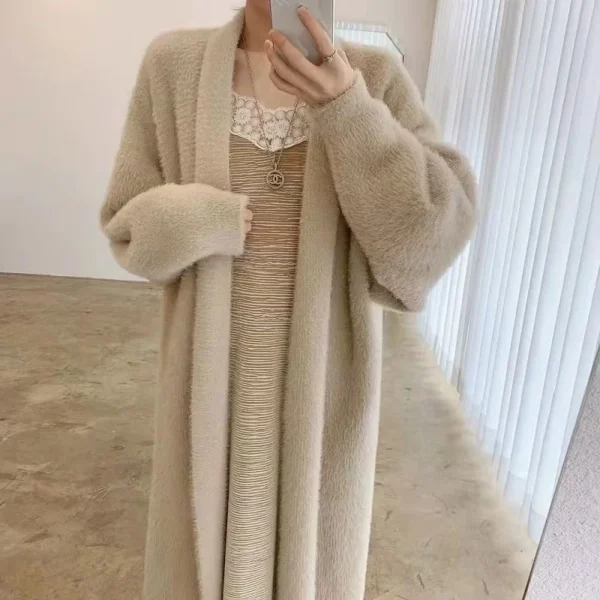 white Long Cardigan for women 2024 winter clothes Knitted fluffy long sleeve Cashmere sweater coat clotkorean style warm vintage 6