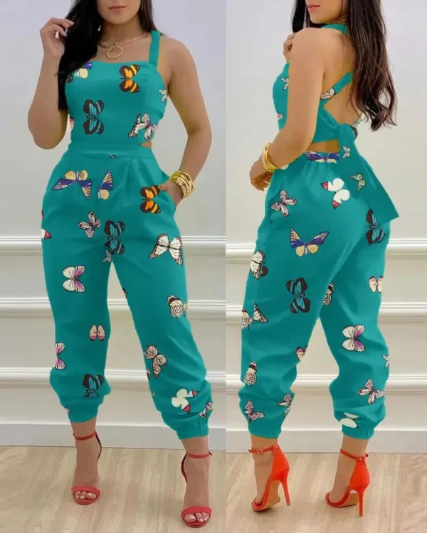 Elegant Women's jumpsuit 2024 Summer Fashion Strap Hollow Sexy Off waist Printed jumpsuit 1