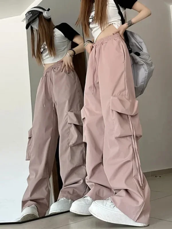 Zoki Harajuku Women Cargo Pants Streetwear Y2K Hip Hop Black Trousers Fashion High Waist Lace Up Female Loose Design Pants New 5