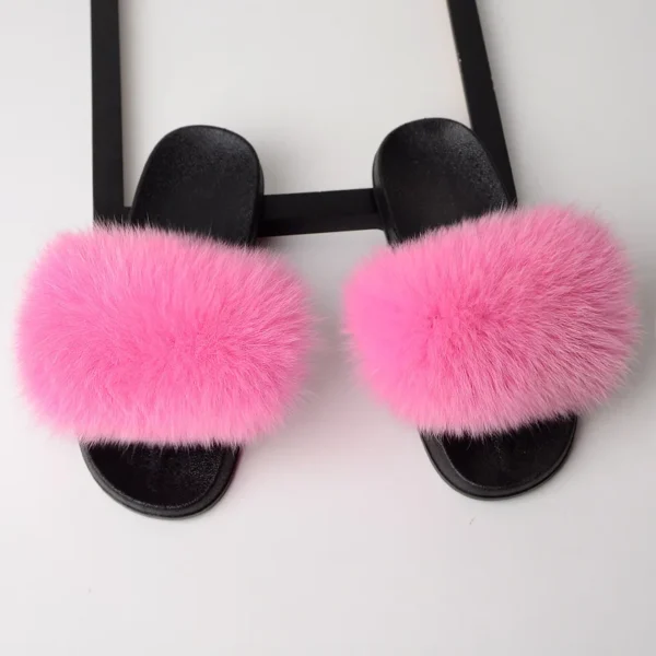 Women 2024 Fashion Summer Fox Fur Slippers Girls' Fuzzy Faux Fur Slides Fluffy Sandals Summer Cool Shoes Woman Furry Flip Flops 3