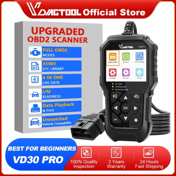 VDIAGTOOL VD30 Pro OBD2 Scanner Diagnostic Tools for Cars and Trucks Car Code Reader with Reset,Live Data,I/M Readiness 1