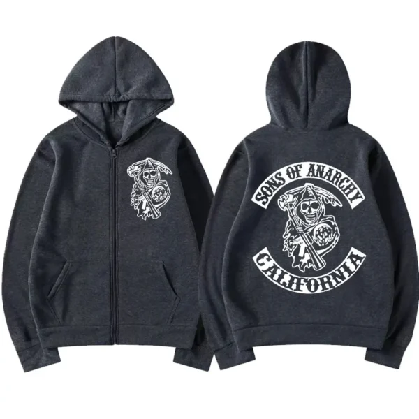 Sons of Anarchys SAMCRO Graphic Zipper Hoodie Men's Women's Gothic Vintage Zip Up Sweatshirt High Street Trend Fashion Pullovers 3