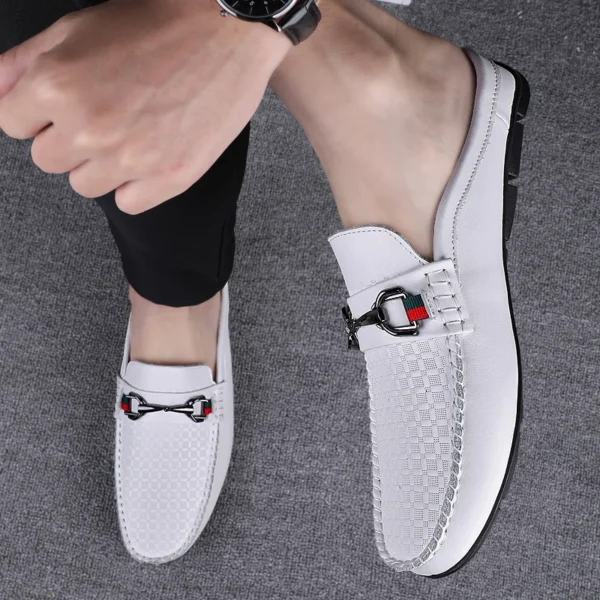 Summer Breathable Shoes Men Fashion Genuine Leather Half Shoes Slip on Moccasins Casual Italian Style Luxury Brand Half Loafers 5