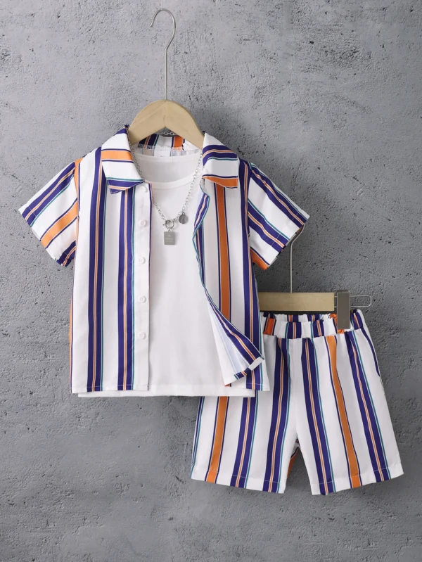 Summer Cool Boys Short Sleeves Striped Two-Piece A Gentleman's Suit For 4-7 Years Old Kids 1