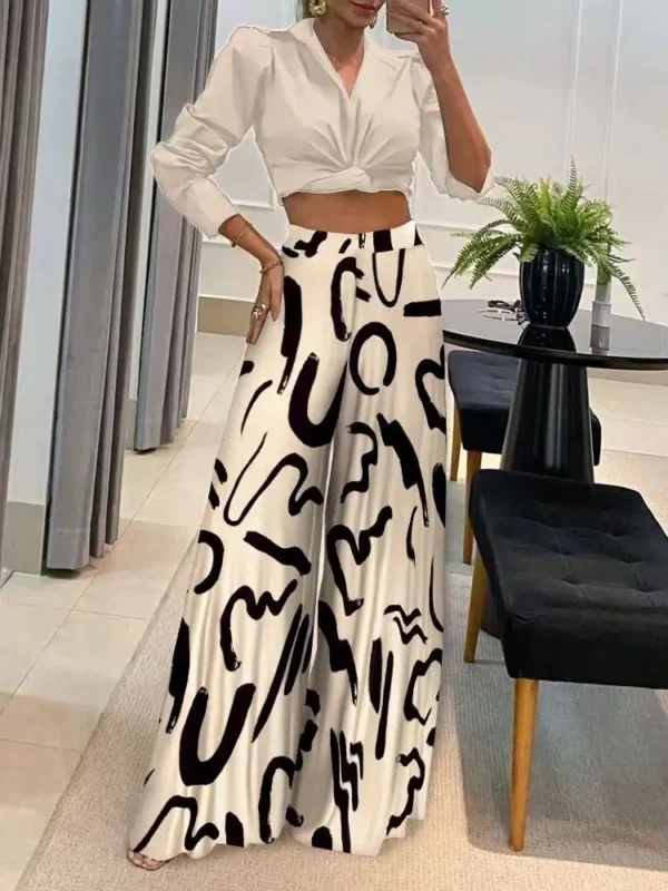 Women's Fashionable Printed Loose Pants, Elegant Wide Leg And Elastic Waist Clothing, Novel Autumn 2023 Pantalones De Mujer 5