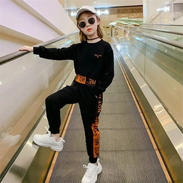 2023 spring Kids Girls Tracksuit Letter Long Sleeve Sweatsuit Teenager hoodie + striped pants Clothing Set  4 6 8 10 12 Years 5