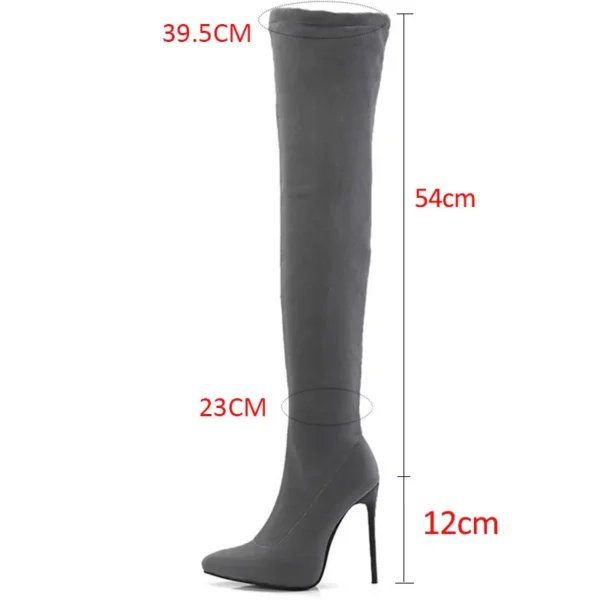 Thigh High Boots Women Autumn Spring Sexy Over the Knee Boots Stretch Flock High Heel Long Shoes Woman Big Size 45 48 Black Grey 2