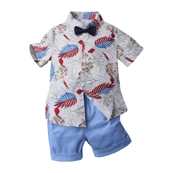 Toddler Baby Boys Sets Summer Hawaiian Outfit Infant Kids Floral Print Short Sleeve Shirt Bowtie Shirt+Shorts Gentleman Suits 2