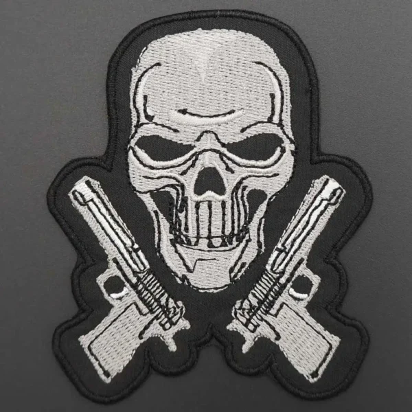 Skull Pistol Tactical Military Morale Patches Embroidery Badge Motorcycle Knight Leather Vest Decoration Accessories Appliques 1