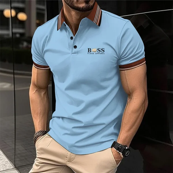 Summer short-sleeved Polo shirt, men's casual alphabet print street short-sleeved printed clothing 3