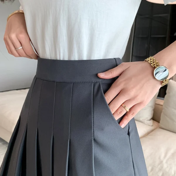 Rimocy Korean Elastic High Waist Pleated Skirt Woman Black Gray Short A-Line Skirts for Women 2023 Summer Jk Uniform Mini Skirt 5