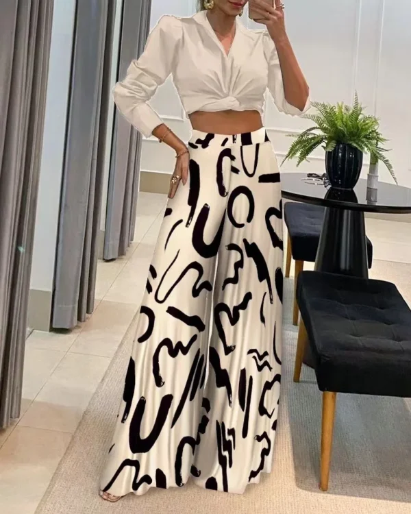 Women's Fashionable Printed Loose Pants, Elegant Wide Leg And Elastic Waist Clothing, Novel Autumn 2023 Pantalones De Mujer 1