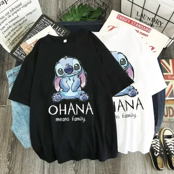 Disney Stitch Women T-shirt Ladies Summer Cartoon Top Fashion Men and Women with The Same White T-shirt 1