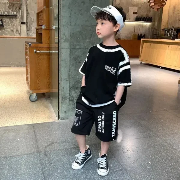 Summer Boys Cotton Contrast Alphabet Cartoon t-Shirt Tops+Short Pants Set School Kids Tracksuit Child 2PCS Outfit Suit 5-14 Yrs 6