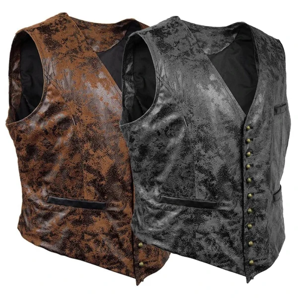 Fashionable Men's Leather Vest for Motorcycle Club Concealed Carry Arms Solid Back Tuxedo Blazer in Faux Leather 6