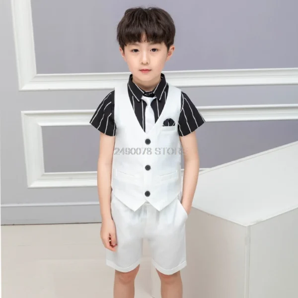 2021 Boys Formal Suits Summer Short Sleeve Blazer+Shorts  2pcs Children Kids Wedding Clothing Sets Prom Performance Costumes 2