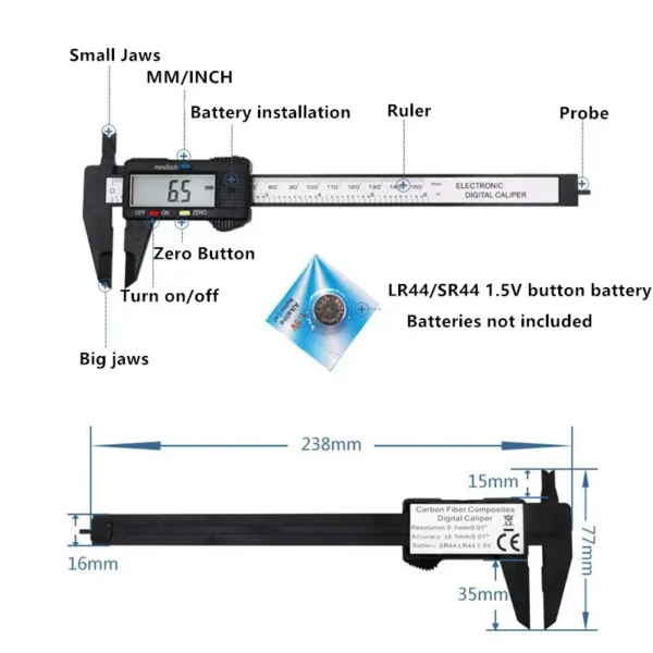 150mm 100mm Electronic Digital Caliper Carbon Fiber Dial Vernier Caliper Gauge Micrometer Measuring Tool Digital Ruler 3