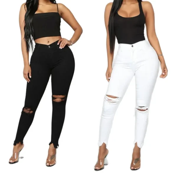 Black and White Ripped Jeans For women Slim denim Jeans Casual Skinny pencil pants Fashion Women's clothing S-3XL Drop Shipping 1