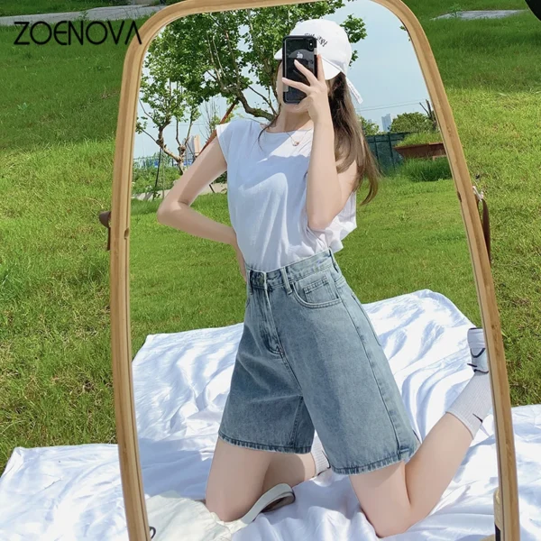 ZOENOVA Harajuku Street Simple Loose Women Jeans 2024 Spring Summer Fashion New Versatile High Waist Knee Length Wide Leg Pants 3