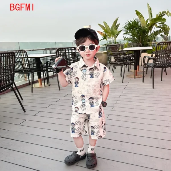 Summer Kids Clothes Boy Cotton Beer Pattern Blouse Shirt + Short 2pcs Set Outfits Boy Party Birthday Handsome Clothing 2-10 Yrs 1