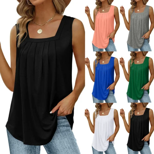 Oversized S-5XL Women Pleated Loose Sleeveless T-shirts Summer Female Solid Color Baggy Long Vests ZC-ZC501 1