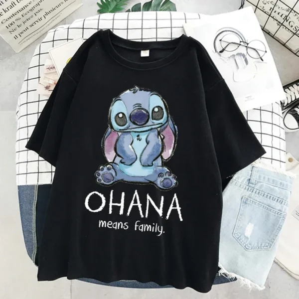 Disney Stitch Women T-shirt Ladies Summer Cartoon Top Fashion Men and Women with The Same White T-shirt 4