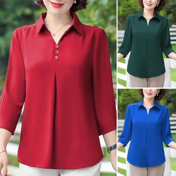 Summer Women Elegant Solid Chiffon Shirt Fashion Casual Oversized 7XL Three Quarter Blue Tops Ladies 2022 New Loose Mom Blouse 1