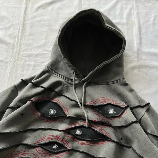 New Y2K Hoodie Hip Hop Gothic Retro Eye Patchwork Gray Loose Pullover for Men and Women Fashion Harajuku Streetwear Casual Tops 3