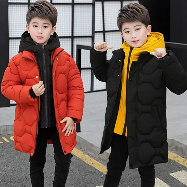 4 6 8 10 12 14 Years Big Boys Jacket Autumn Winter Thicken Warm Teenager Kids Jackets Fashion Long Style Zipper Hooded Boys Coat 1