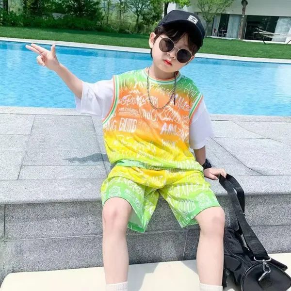 Boys Summer 2024New Cotton Fashion Sports Suits Astronaut Rabbit Print Shorts Sleeve Sets 5-14Years Boys Streetwear Outfits Set 4