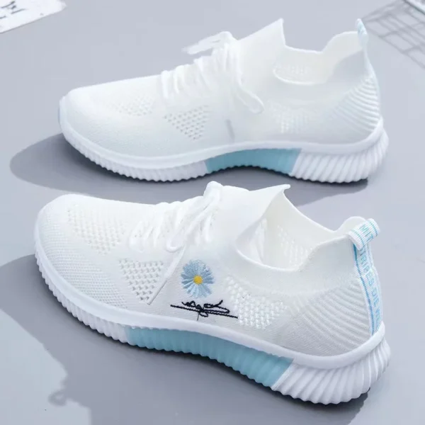 Summer Ladies Knitted Sneakers Fashion Simple Lace-up Running Shoes Mesh Breathable Casual Female Students 2