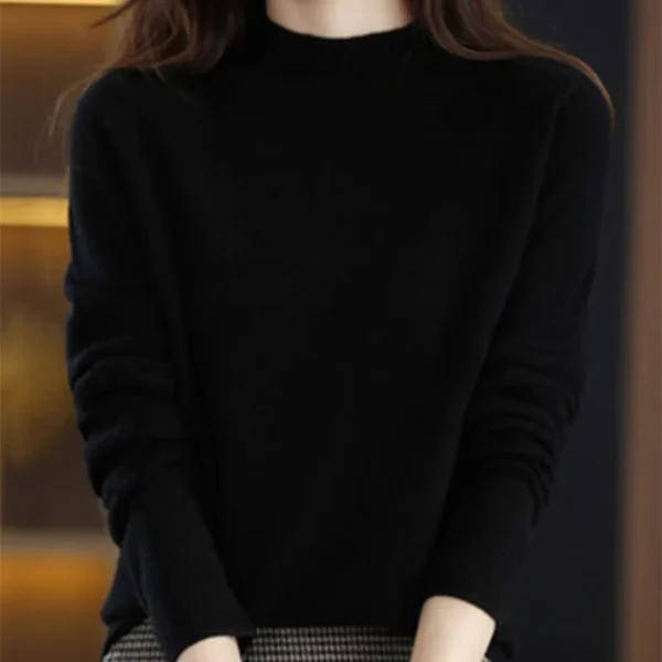 Half High Solid Color Cashmere Sweater For Women Loose Pullover Autumn and Winter Contracted Commuter Basic Knitwear Top Base 6