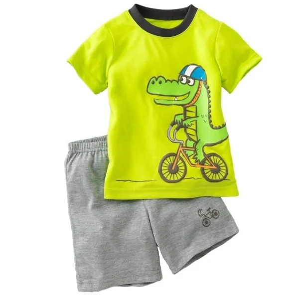 Green Crocodile Baby Boy Clothes Set Bike Children Tee Shirts Pants Suits Kids Outfit 100% Cotton Tops Panties 2 3 4 5 6 7 Years 1