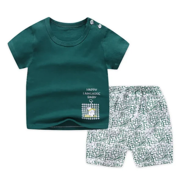 Casual Kids Clothes 2 Piece Set Clothing Green Cool Boy T-shirt + Shorts Clothing Boys Tracksuit Children Baby Clothes 1