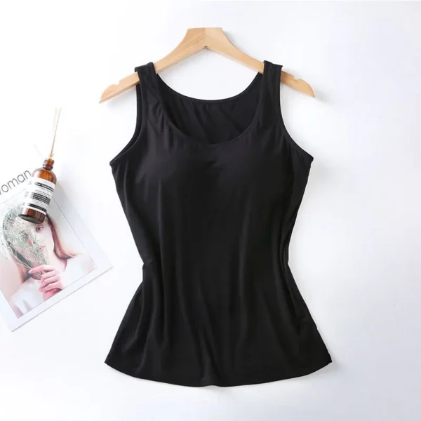 2024 Women's Vest Tops with Built In Bra Neck Vest Padded Slim Fit Tank Tops Sexy Shirts Feminino Casual 2