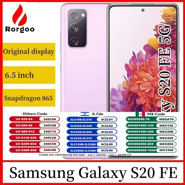 Samsung Galaxy S20 FE Mobile phone 5G G781U1 G781V 6.5" ROM 128GB RAM 6GB Snapdragon Smartphone NFC Original Unlocked Cell Phone 1